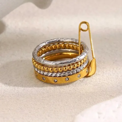 Stackable Rings Stainless Steel 18K Gold Plated Safety Pin Design Star Zirconia Ins Style Elegant Women Jewelry