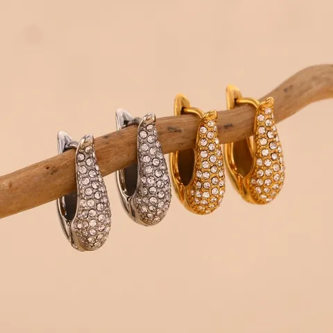 U Shaped Huggie Earrings 316L Stainless Steel 18K Gold Plated Cubic Zirconia Geometric Minimalist Jewelry For Women