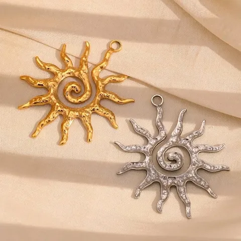 Colgante de Sol de Acero Inoxidable Con Centro en Espiral y Textura Martillada Vintage Chapado en Oro 18K Accesorio de Joyería DIY Para Mujer