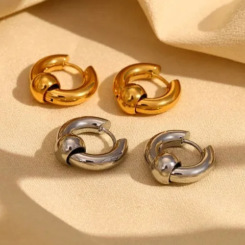 Orecchini a Cerchio con Perline in Acciaio Inossidabile per Donna Placcati in Oro 18K Design di Nicchia Stile Pendolare