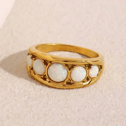 Bague Opale Vintage Plaqué Or 18K Acier Inoxydable Bijoux Pour Femmes Style Français Élégant Mode