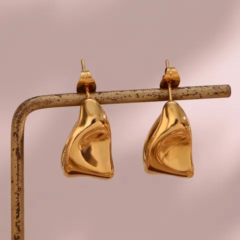 Irregular Geometric Trapezoid Stud Earrings Stainless Steel Tin Foil Texture Liquid Metal Minimalist Style For Women