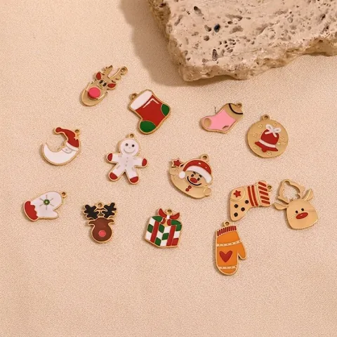 Christmas DIY Charms Pendants Stainless Steel Enamel 14K Gold Plated Santa Elk Snowman Gingerbread Man For Jewelry Making