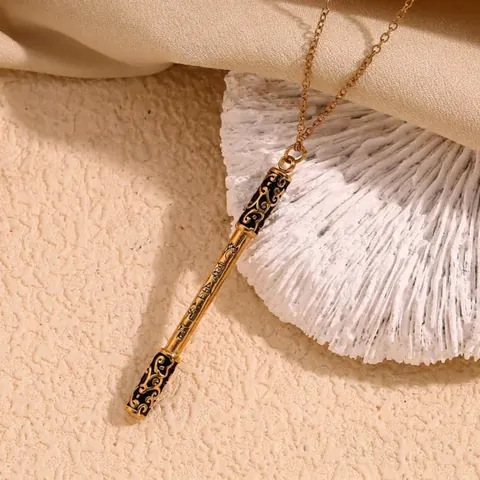 Monkey King Golden Cudgel Pendant Necklace 18K Gold Plated Stainless Steel Mythical Weapon Design Hip Hop Jewelry For Men