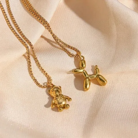 Collar Con Colgante De Acero Inoxidable Chapado En Oro De 18K Perro Globo Oso De Peluche Joyería De Moda Mujer