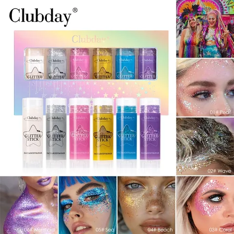 Clubday Kit de Barra de Purpurina Holográfica Multicolor Para Cara Cuerpo Cabello Barra de Gel Iluminador Corporal Maquillaje Kit