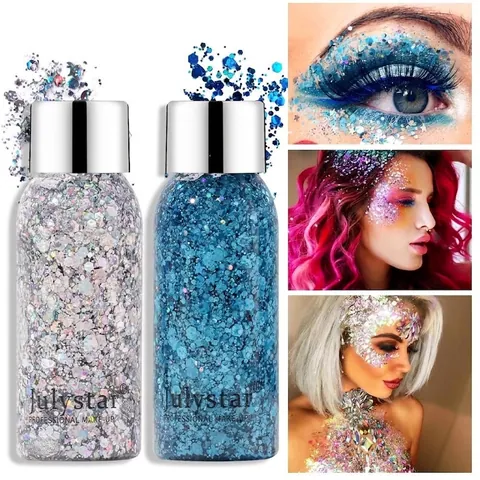 Julystar Glitter Gel Corpo Ombretto Liquido Brillantezza Splendente Glitter per Viso Corpo Capelli Gel Trucco Professionale Impermeabile