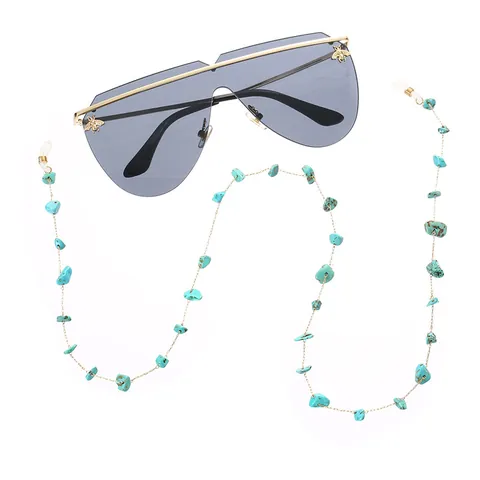 Boheemse Turkoois Brillenketting Voor Dames Natuurlijk Steenslag Goud Legering Metalen Schakel Brillenband Nek Hangtouw Accessoire