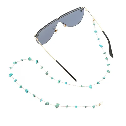 Boheemse Turkoois Brillenketting Voor Dames Natuurlijk Steenslag Goud Legering Metalen Schakel Brillenband Nek Hangtouw Accessoire