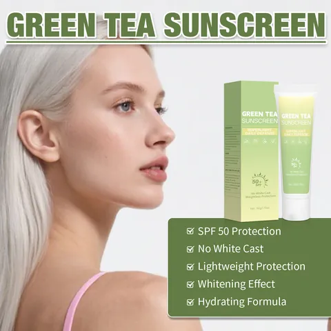 Protector Solar de Té Verde FPS 50+ Crema Hidratante y Nutritiva para Rostro y Cuerpo Protección Diaria Ligera