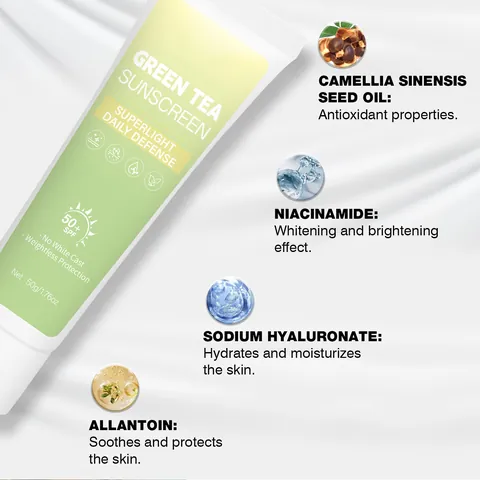 Protector Solar de Té Verde FPS 50+ Crema Hidratante y Nutritiva para Rostro y Cuerpo Protección Diaria Ligera