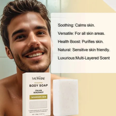 Sauvasine Exfoliating Body Soap For Men Women Italian Bergamot Scent Deep Cleansing Bar Soap With Pumice Particles Skin Care