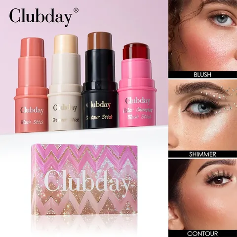 Clubday Makeup Stick Set Natural Matte Jelly Blush Stick Highlighter Contour Stick Long Lasting Waterproof Face Makeup Kit For Women