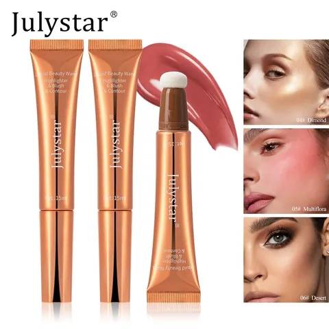 Julystar Liquid Beauty Wand Highlighter Blush Contour Stick Sponge Head Glow Shimmer Face Makeup Cream Wand For Women