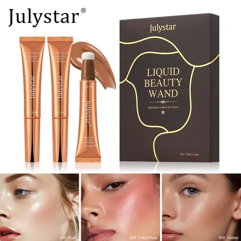 Julystar Liquid Beauty Wand Highlighter Blush Contour Stick Sponge Head Glow Shimmer Face Makeup Cream Wand For Women