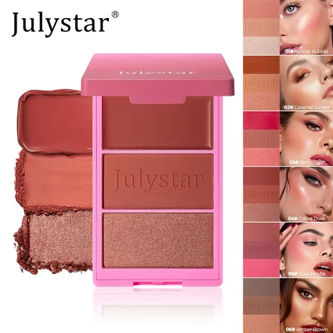 Julystar 3 Σε 1 Παλέτα Ρουζ Ανάδειξης Περιγράμματος Προσώπου Trio Αδιάβροχο Μεγάλης Διάρκειας Φυσικό Μακιγιάζ Πούδρα Κρέμα Tray