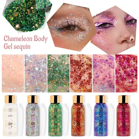 Gel Glitter per il Corpo Camaleonte Lustrini Trucco Autoadesivo Viso Capelli Corpo Scintillante Senza Colla per Spettacolo
