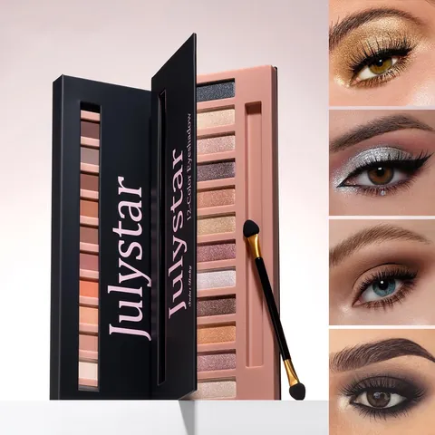 Julystar Paleta de Sombras de Ojos Mate Brillante Tonos Tierra Larga Duración Paleta de Maquillaje de Ojos Con Pincel