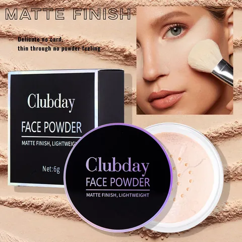 Clubday Matte Finish Lightweight Face Powder Oil Control Long Lasting Setting Powder For Women Daily Face Makeup