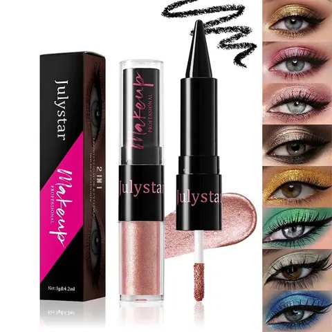 Stick Trucco Occhi a Doppia Estremità Julystar Ombretto Liquido Luccicante Eyeliner Nero Opaco Strumento Cosmetico Professionale a Lunga Durata