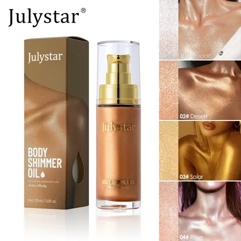 Julystar Body Shimmer Oil Face Body Highlighter Liquid Shimmering Glow Brightening Non-Sticky Moisturizer Women Party Vacation
