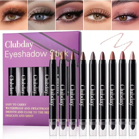 Clubday Multicolore Scintillant Ombre à Paupières Bâton Ensemble Imperméable Double Extrémité Crayon Avec Éponge Estompe Illuminateur Femme