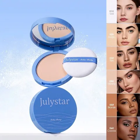 Julystar Poudre Pressée Mate Soyeuse Maquillage Visage Longue Durée Contrôle du Sébum Poudre Fixatrice Imperméable Miroir et Houppette