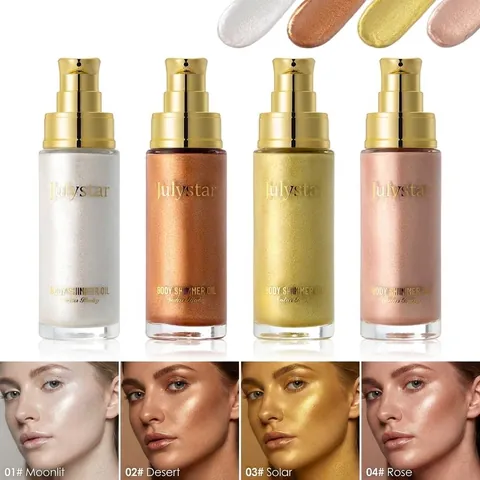Julystar Olio Scintillante Corpo Viso Illuminante Liquido Effetto Glow Illuminante Non Appiccicoso Idratante Donna Festa Vacanza