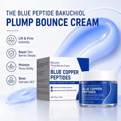Crème Visage aux Peptides de Cuivre Bleu et Bakuchiol Raffermissante Réductrice de Pores Réparatrice de Barrière Cutanée Hydratante Nourrissante