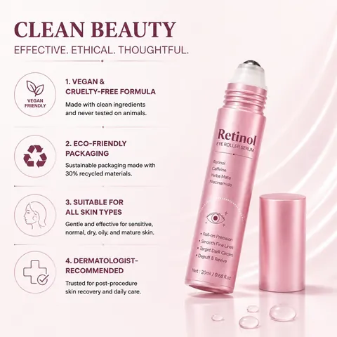 Suero Contorno de Ojos Roll-on con Retinol Reafirmante Anti Envejecimiento para Ojeras Bolsas Líneas Finas Tratamiento Suavizante Hidratante