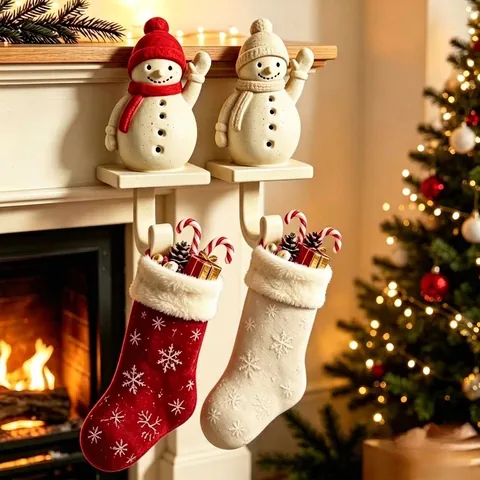 Resin Christmas Stocking Holder Snowman Shape Mantel Hanger For Socks Xmas Holiday Home Party Decoration Ornaments Gift