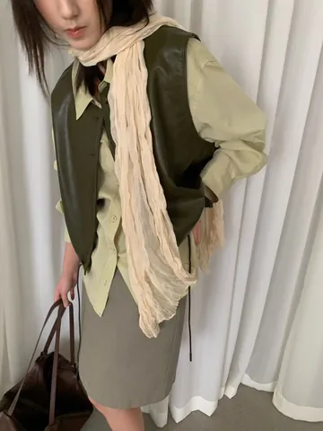 Gilet da Donna in Ecopelle Retrò Con Sciarpa Stile Old Money Senza Maniche Bottoni Coulisse Orlo Gilet Corto Capispalla Top
