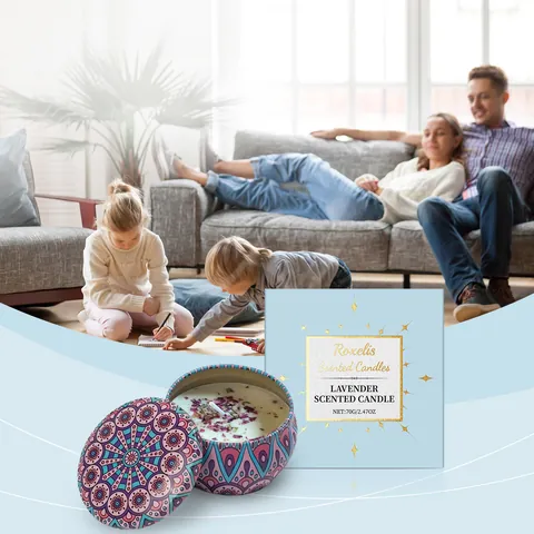 Vela Aromática de Lavanda Cera de Soja Natural en Caja de Hojalata Mandala para Fragancia Hogar Aromaterapia Decoración Regalo