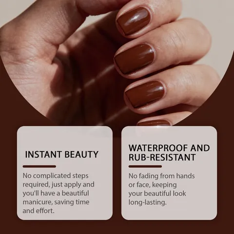 TORVIKX Coffee Brown Soft Gel Nail Sticker Set 16 Pcs Waterproof Long Lasting 3D Glossy Press On Nail Art With Prep Pad And Tools