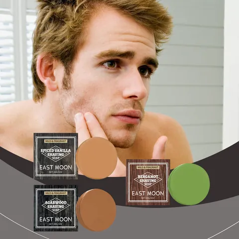 East Moon Jabón de Afeitar para Hombre Vainilla Bergamota Madera de Agar Afeitado Suave Jabón Hecho a Mano para el Cuidado de la Barba