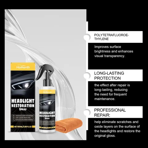 Homonth Koplamp Restauratie Set Professionele Polijstvloeistof 100ml Restauratie Spray Met Microvezel Handdoek Voor Koplamp Onderhoud Heldere Beschermende Coating