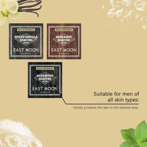 East Moon Jabón de Afeitar para Hombre Vainilla Bergamota Madera de Agar Afeitado Suave Jabón Hecho a Mano para el Cuidado de la Barba