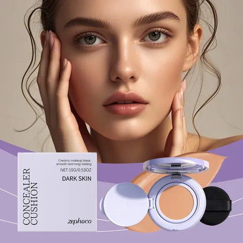 Fond de Teint Coussin Correcteur Violet Texture Crémeuse Lisse Minimisant les Pores Longue Durée Maquillage Femmes