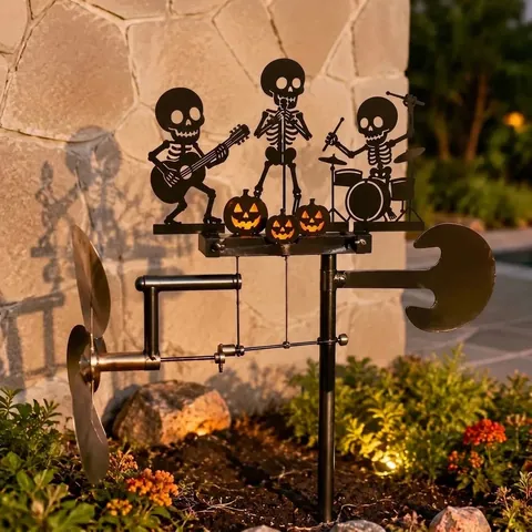 Girandola Cinetica Halloween Banda di Scheletri Decorazione Giardino Esterno Zucca Batterista Scheletro Ornamenti