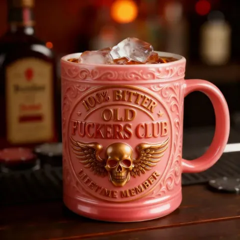 Old Fuckers Club Totenkopf Kaffeetasse Gothic Biker Keramikbecher Halloween Party Geschenk Bedrucktes Retro Design Souvenir