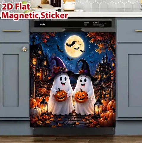 Autocollant de Lave-vaisselle Magnétique Thème Halloween Noël Décalcomanie de Panneau d'Appareil Cuisine Imperméable Réutilisable