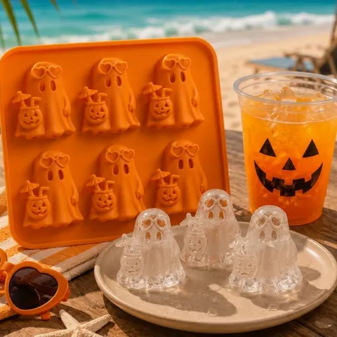 Moule à Glaçons Fantôme en Silicone Summerween Plateau à Glaçons en Forme de Fantôme pour Cocktails de Fête Boissons Fraîches