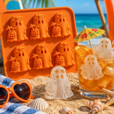 Moule à Glaçons Fantôme en Silicone Summerween Plateau à Glaçons en Forme de Fantôme pour Cocktails de Fête Boissons Fraîches