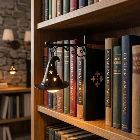 Lanterne LED da Scaffale per Biblioteca di Halloween Vintage Zucca Fantasma Cappello da Strega Luci Notturne Decorazione Casa