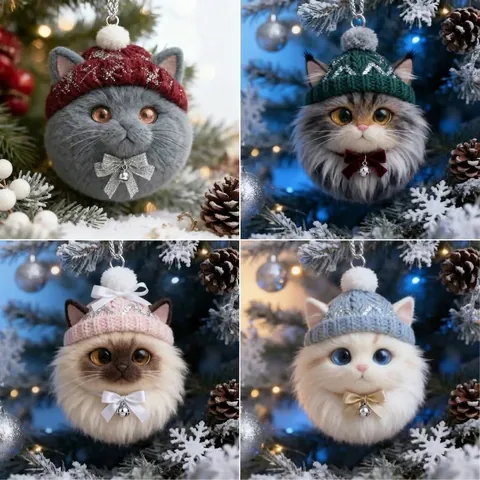 Cat Ornament Collection Christmas Cute Cat Head Bow Bell Hanging Decoration TPU Material Festive Xmas Tree Ornaments Gift