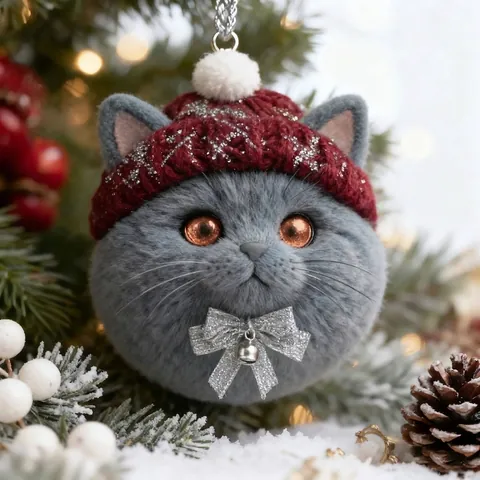 Cat Ornament Collection Christmas Cute Cat Head Bow Bell Hanging Decoration TPU Material Festive Xmas Tree Ornaments Gift