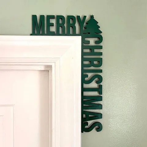 Christmas Door Frame Corner Decoration Wooden Merry Christmas Sign L-Shaped Hanging Ornament For Holiday Home Wall Decor Art