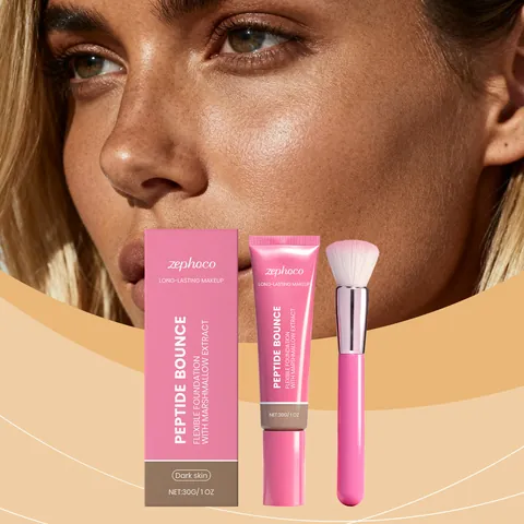 Zephoco Dark Skin Liquid Foundation Matte Long Lasting Moisturizing Face Makeup With Foundation Brush For Women Beauty