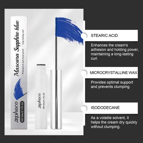 Mascara Recourbant Bleu Saphir Imperméable Longue Durée Fixation Naturelle Maquillage des Yeux Mascara pour Femme Beauté