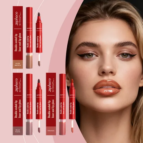 Zephoco 2 In 1 Lucidalabbra Volumizzante E Matita Labbra Doppia Punta Impermeabile Lunga Durata Nude Brown Trucco